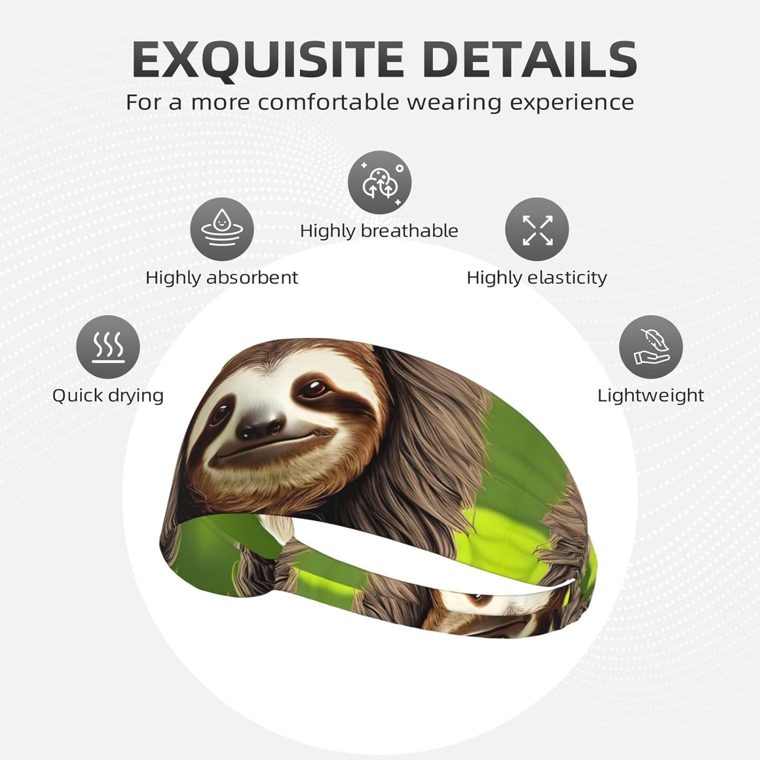 Elastic Exercise Headband for Men & Women Moisture Wicking Athletic for Running, Gym, Working Out Cute Sloth Pattern - Image 3