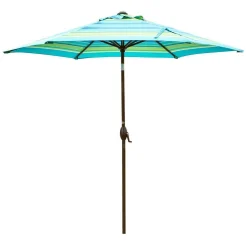 Abba Patio 9-Feet Patio Umbrella Outdoor Market Table Umbrella with Push Button Tilt and Crank, Turquoise Striped