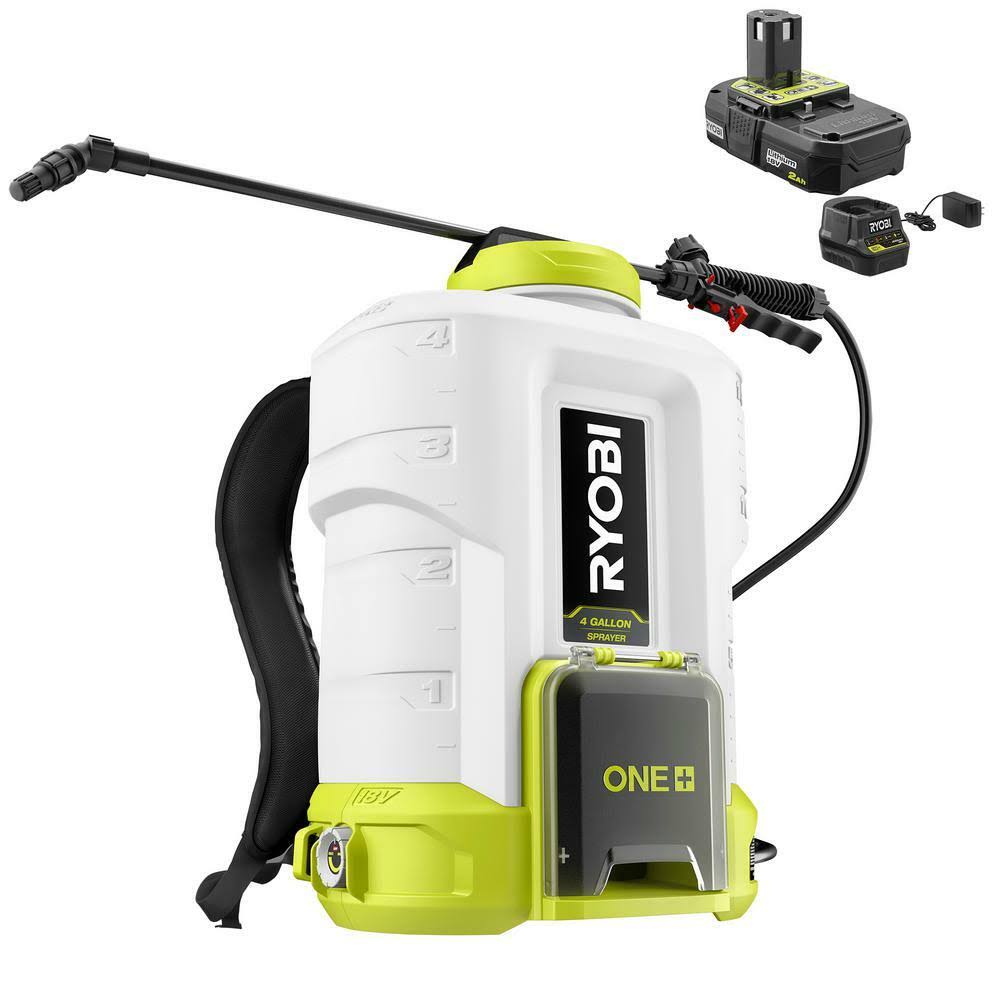 Ryobi P2860 One+ 18V Lithium-Ion Cordless 4 gal. Battery Backpack Chemical Sprayer – 2.0 Ah Battery and Charger Included