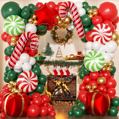 165Pcs Christmas Balloon Arch Garland Kit with Xmas Red White Green Gold Latex Balloons Gift Box Candy Cane Star Foil Balloons Arch Kit for Christmas New Year Party Birthday Party Decorations - Image 5