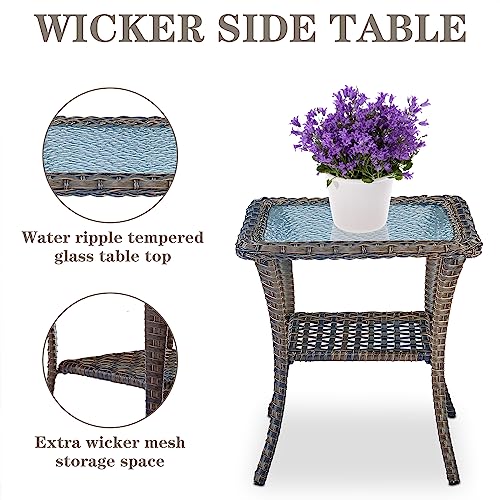 Patio Wicker Chairs Swivel Rocker – Outdoor Swivel Rocking Chairs Set of 2 with Rattan Side Table, Patio Swivel Glider Chair 3 Piece Patio Furniture Sets for Deck Porch Pool Brown/Blue - Image 102