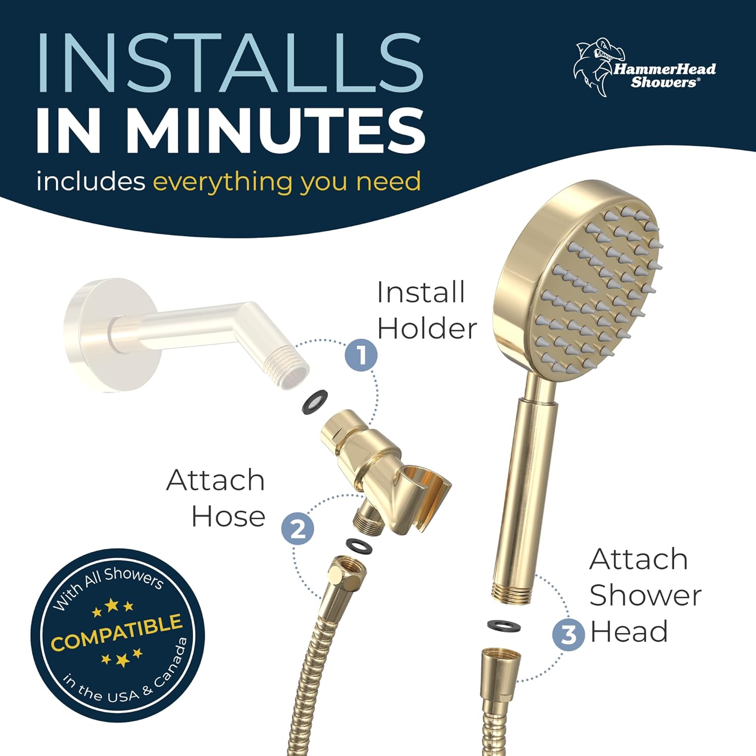 HammerHead Showers? Solid Metal LOW FLOW Handheld Shower Head with Hose and Brass Holder – OIL RUBBED BRONZE ?C Water Saving 1.75 GPM Detachable Shower Head – Adjustable Shower Wand Bracket & 6ft Hose - Image 40