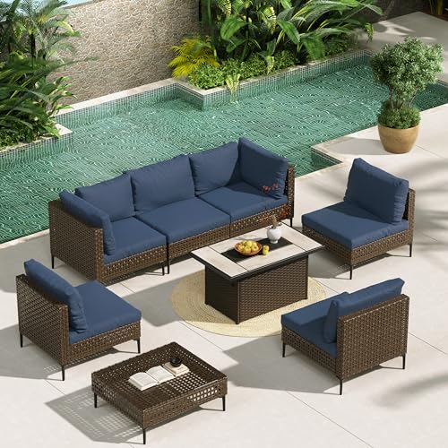 Grand patio 7-Piece Wicker Patio Furniture Set, Boho Outdoor Conversation Set Sectional Sofa with Water Resistant Thick Cushions and Coffee Table, Cream - Image 28