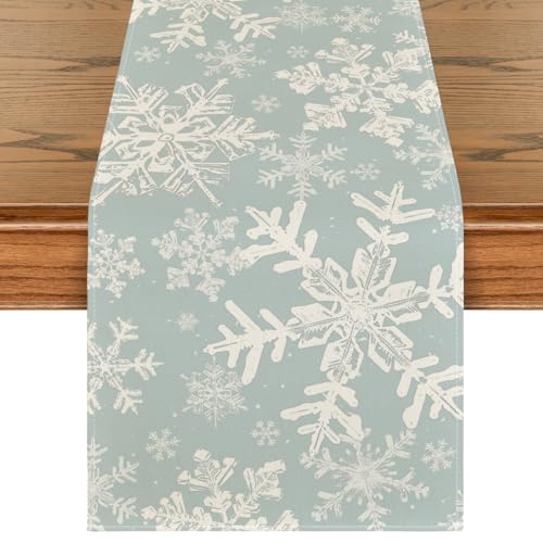 Artoid Mode Navy Blue Snowflakes Christmas Table Runner, Seasonal Winter Holiday Kitchen Dining Table Decoration for Home Party Decor 13×72 Inch