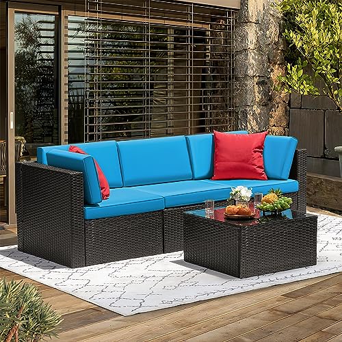 Devoko Patio Furniture Sets 6 Pieces Outdoor Sectional Rattan Sofa Manual Weaving Wicker Patio Conversation Set with Glass Table and Cushion (Beige) - Image 11