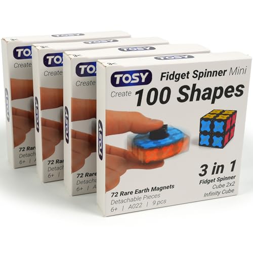 TOSY Magnet Fidget Spinner Mini – 8 Blocks, 3 in 1 Toy: Transformable Fidget Spinner, Infinity Cube, 2×2 Puzzle Cube, Stress Relief, STEM Magnet Tiles Birthday Gift for Kids/Boys/Girls/Adults, 4-Pack - Image 5