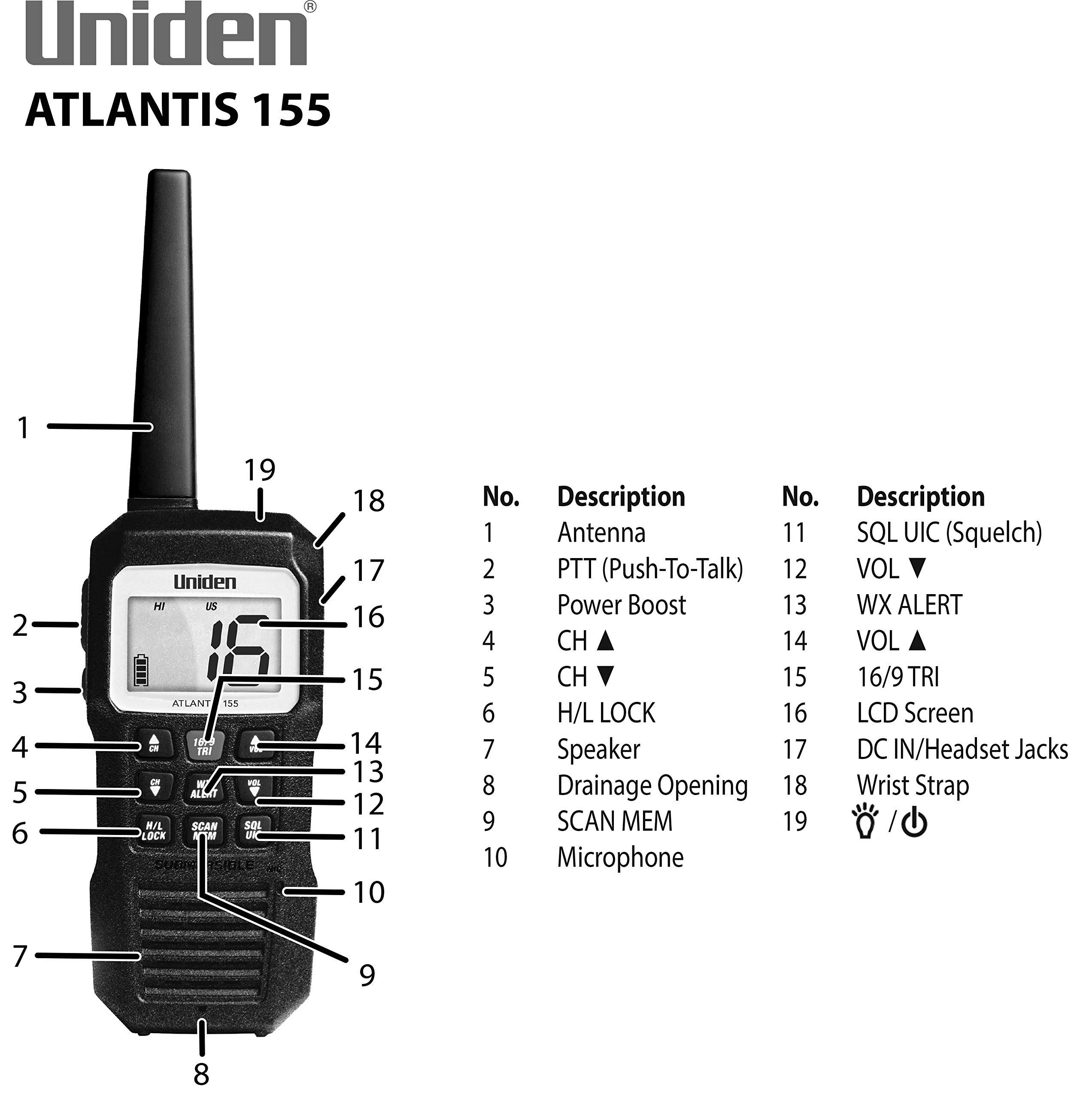 Uniden Atlantis 155 Floating Handheld VHF Marine Radio - Image 2
