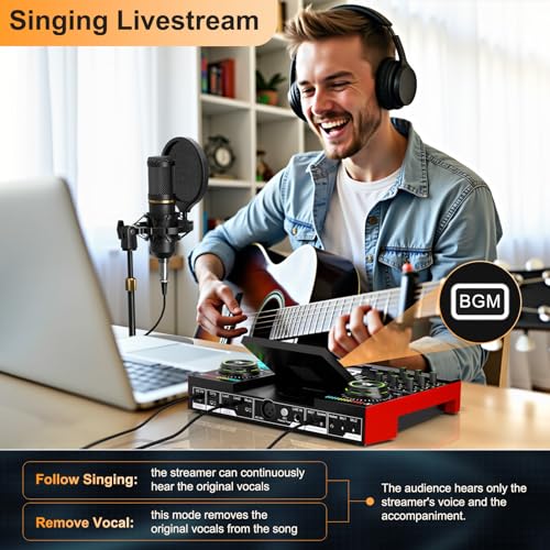 Podcast Microphone Bundle with Live Sound Card Audio Mixer, Podcast Equipment Bundle with 3.5mm Condenser Microphone for Pc/Phone Live Streaming Singing Gaming, Sound Board with Voice Changer, Denoise - Image 14