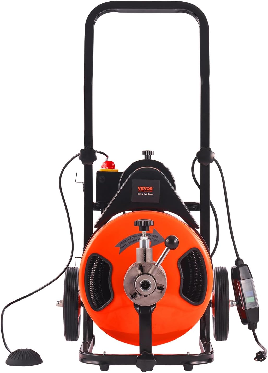 Drain Cleaner Machine 100FT x 1/2Inch, Auto Feed Sewer Snake Auger with 4 Cutter & Air-activated Foot Switch for 1 to 4 Pipes, Orange, Black - Image 9