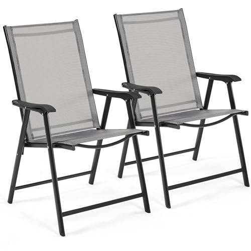 Yaheetech Patio Dining Chairs Set of 4 with Armrests, Outdoor Folding Chairs with Metal Frame and Backrest for Lawn, Garden, Yard and Poolside, Black - Image 4