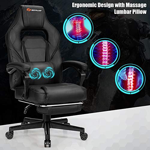 Goplus Massage Gaming Chair, Reclining Backrest, Seat Height Adjustment Racing Computer Office Chair with Footrest, Ergonomic High Back PU Swivel Game Chair (White) - Image 5