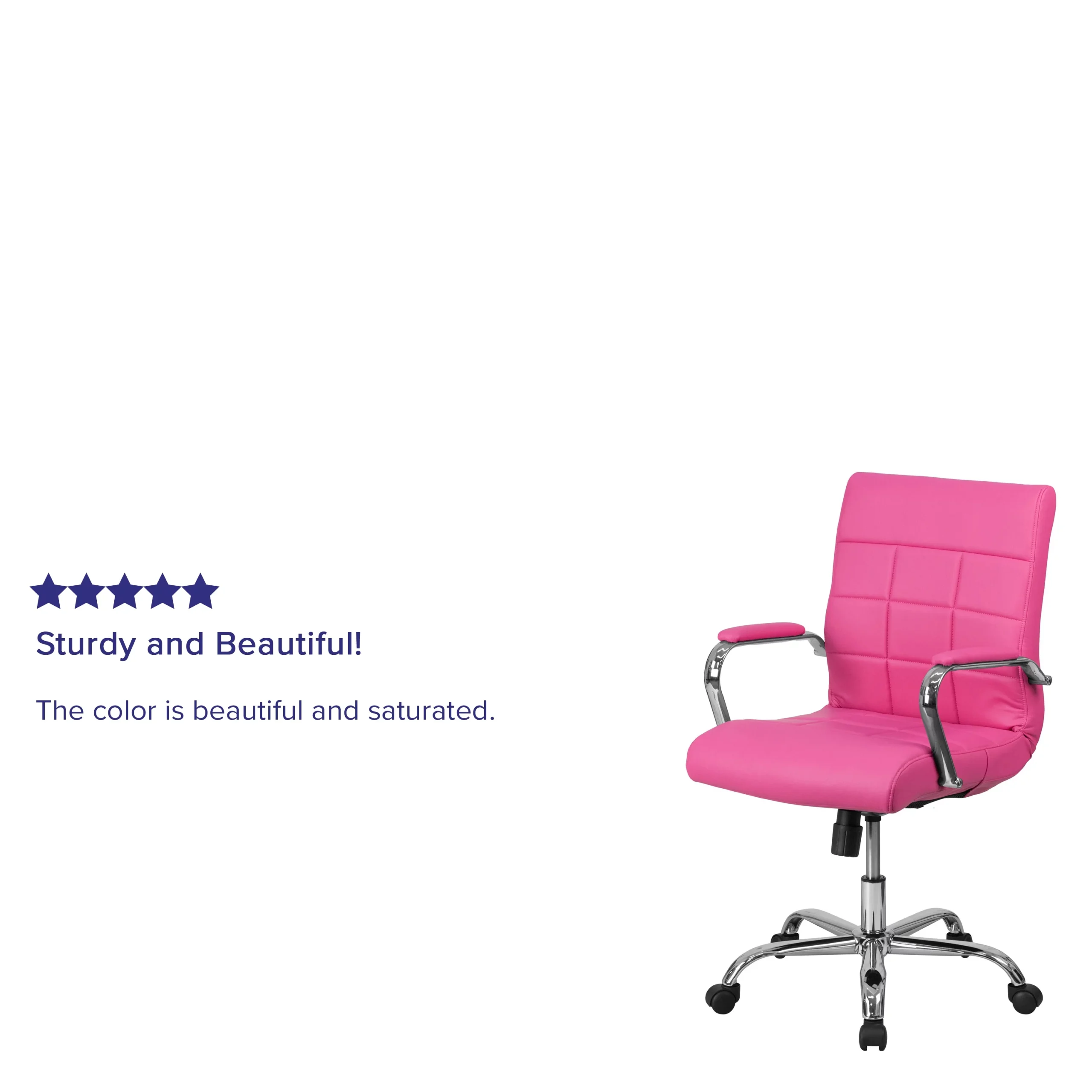 Emma + Oliver Mid-Back Pink Vinyl Executive Swivel Office Chair with Chrome Base and Arms - Image 5