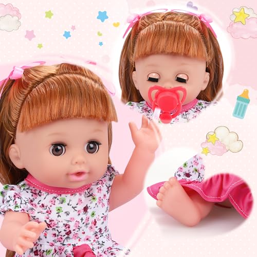 Baby Doll Toys Set, 14 Doll Toys, 25Pcs Dolls Care Toy Playset, Toddlers Toy Doll Set Incl Cradle Crib, High Chair, Milk Bottle, Pacifier, Diaper, Baby Gift for Age 3 4 5 6+ Years Old Girls Boys - Image 22