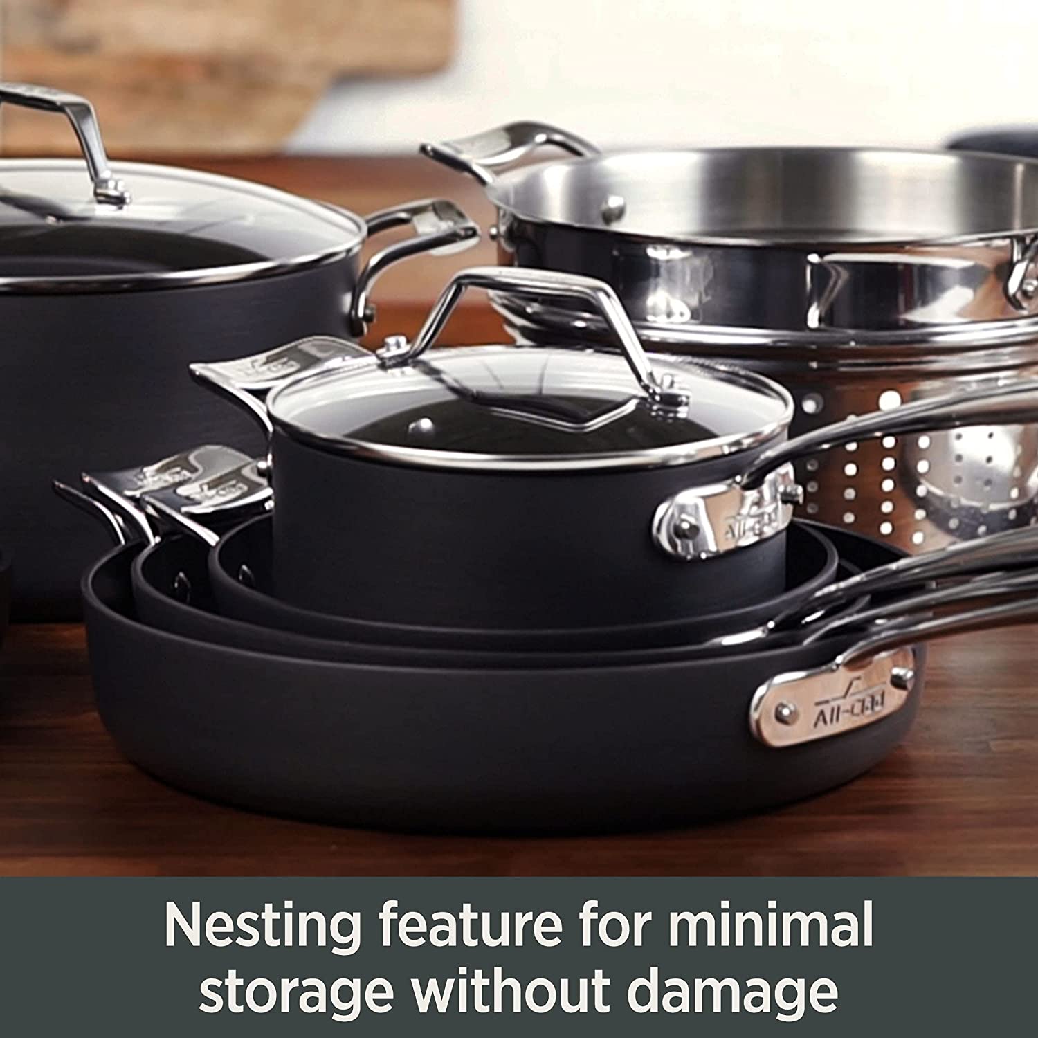 All-Clad H9112S64 Essentials Nonstick Hard Anodized 8.5 and 10.5-inch Fry Pans?? 2 Piece?? Grey - Image 5