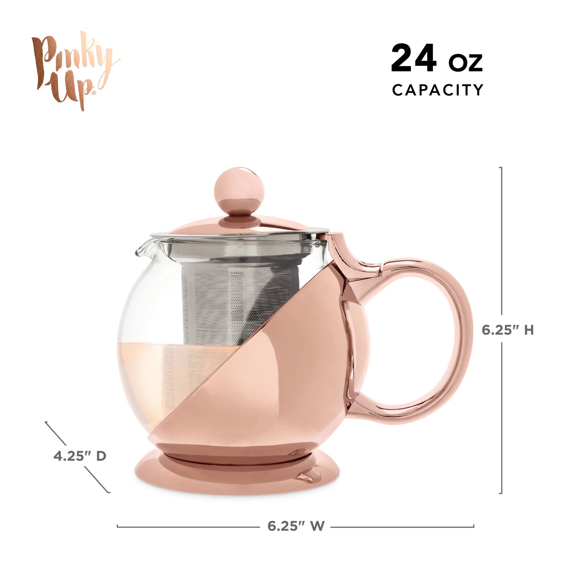 Pinky Up Rose Gold Wrapped Teapot – Tea Clear Glass Pot with Infuser Strainer and Tea Kettle for Loose Tea, 24 Oz - Image 2