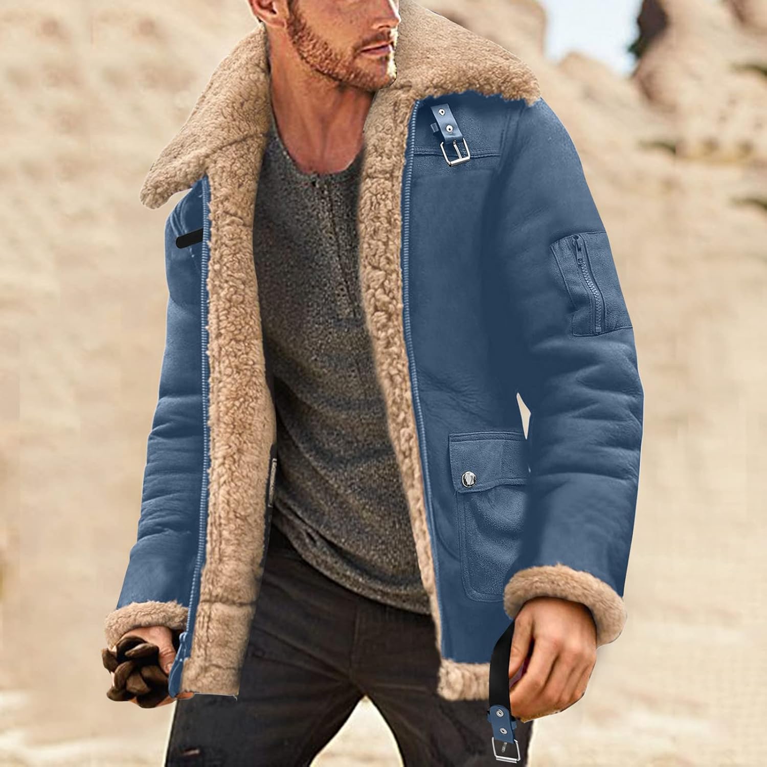 Leather Jackets for Men Motorcycle Biker Jacket Winter Warm Turn-Down Collar Coat Hunting Trench Coats Casual Outdoor Clothes - Image 2