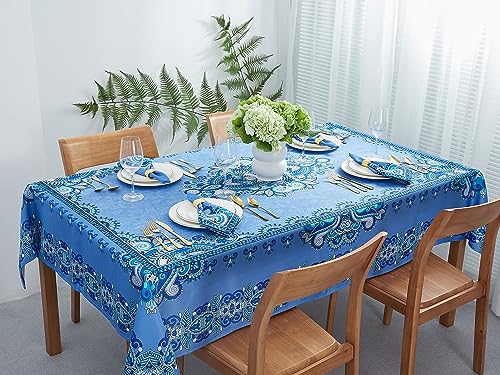 YiHomer Mykonos Blue Paisley Tile Bordered Tabletop for Spring Summer Decorations, Picnics and Dinner Parties – Indoor Outdoor, Stain and Water Resistant, Tablecloth, 60 x 84 Rectangle - Image 8