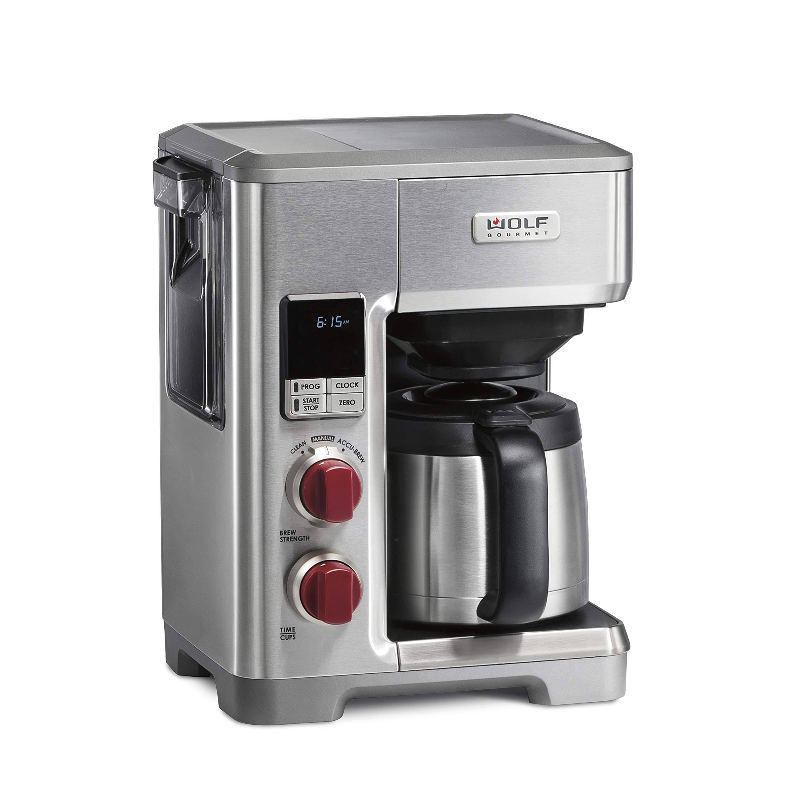 Wolf Gourmet – 10-Cup Coffee Maker with Water Filtration – Stainless Steel/Red Knob
