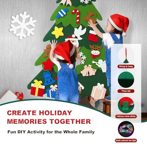 Felt Christmas Tree for Toddlers, 3.2ft DIY Felt Christmas Tree Set, with 5M LED String Lights, 32Pcs Detachable Tree Ornaments, Wall Decor with Hanging Rope for Kids Xmas Gifts Home Door - Image 4