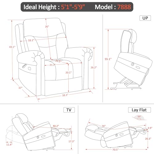 MCombo Triple Motor Power Lift Recliner Chair with Massage and Lumbar&seat Heating, Rolled Arms, Adjustable Headrest for Elderly People, Fabric 7888 (Coffee, Medium) - Image 22