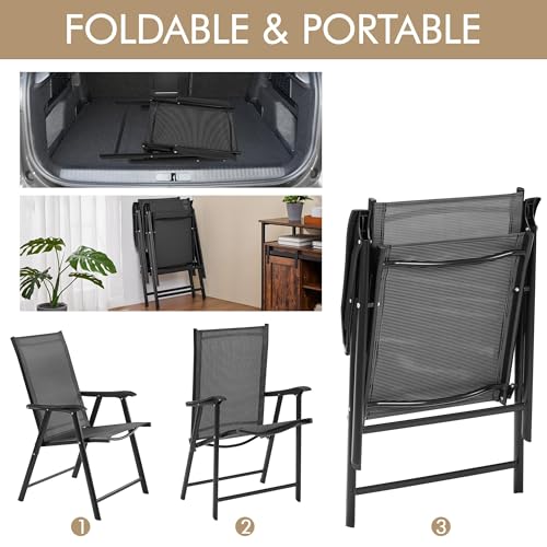Yaheetech Patio Dining Chairs Set of 4 with Armrests, Outdoor Folding Chairs with Metal Frame and Backrest for Lawn, Garden, Yard and Poolside, Black - Image 5