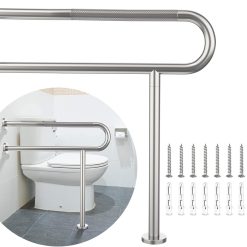 Toilet Support Rail 31.3X 31.5 Inch, Munzong Anti-Slip Satin Brushed Nickel Handicap Grab Bar for Bathroom, Stainless Steel Knurled Safety handrails with Leg for Elderly Disabled Pregnant-1.25??Tube