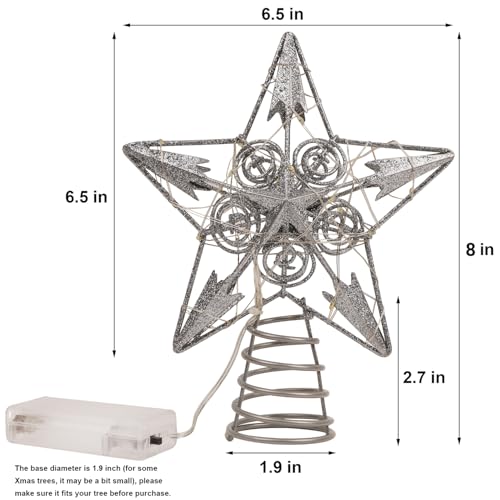Juegoal Star Tree Topper with 20 LED Lights, Metal Golden Lighted Treetop Ornaments, Battery Powered Light Up Christmas Tree Decorations, 6.5 x 6.5 Inches - Image 3