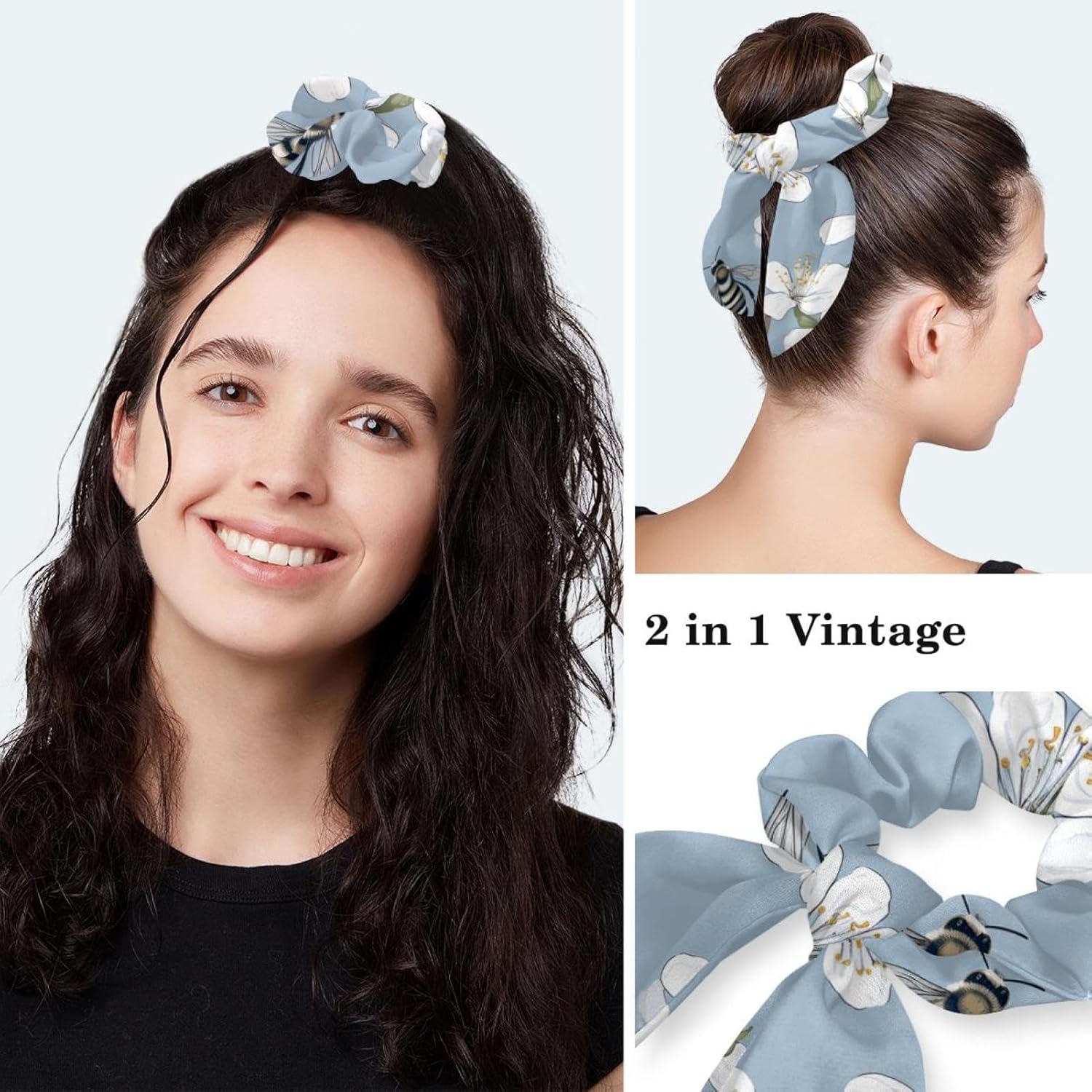 Scrub Surgical Hat,Cycling Hat with Buttons and Cotton Sweatband,Bee and Spring Blossom - Image 5