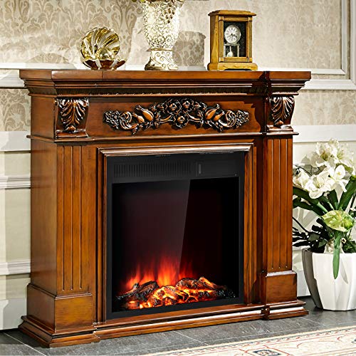 Tangkula 22.5 Inch Electric Fireplace Insert, Freestanding & Recessed Electric Fireplace Heater with Remote Control, Adjustable Heater, 7 Log Hearth Flame Settings for Home Room Indoor (22.5) - Image 2