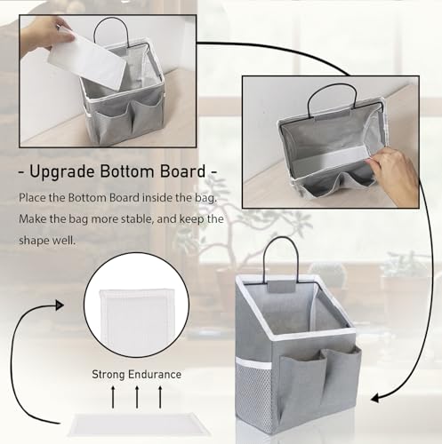 3pcs Small Wall Hanging Organizer Bag, Linen Fabric Door Hanging Storage Basket with Pockets, Waterproof Bin for Kitchen, Bedroom, Office, RV Camper (White) - Image 3
