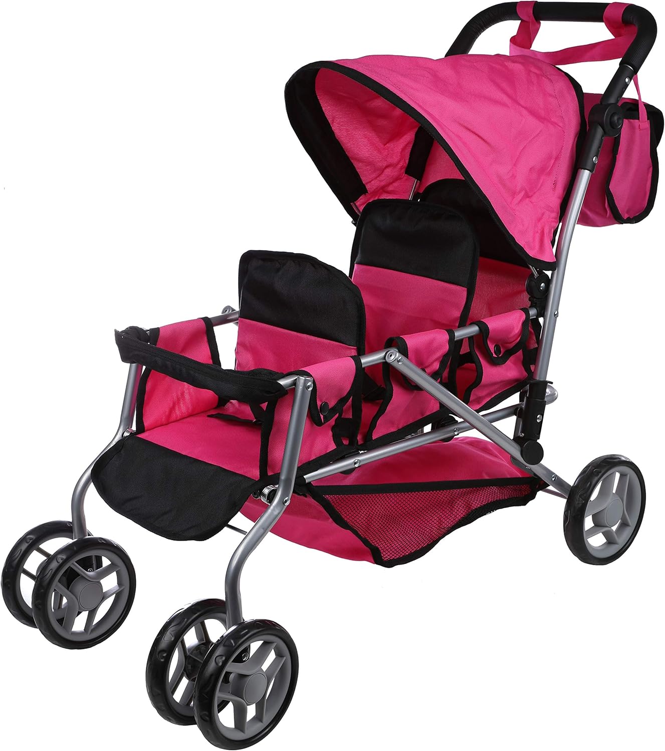 Mommy & Me Triplet Doll Pram Back to Back with Swiveling Wheels & Free Carriage Bag – 9668A - Image 3