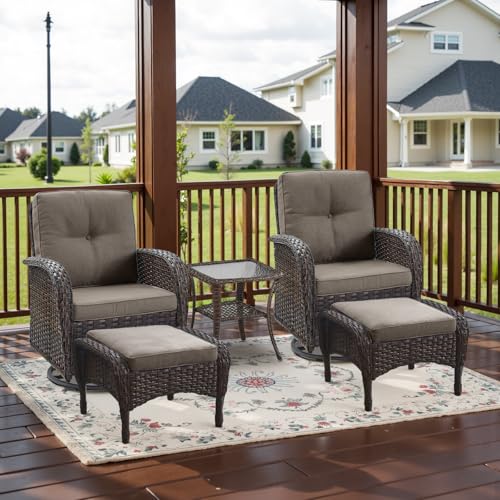 Patio Wicker Chairs Swivel Rocker – Outdoor Swivel Rocking Chairs Set of 2 with Rattan Side Table, Patio Swivel Glider Chair 3 Piece Patio Furniture Sets for Deck Porch Pool Brown/Blue - Image 9