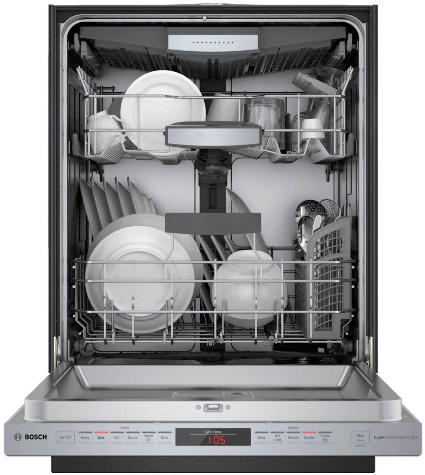 Bosch – 800 Series 24 Top Control Built-In Dishwasher with CrystalDry, Stainless Steel Tub, 3rd Rack, 42 dBa – Stainless steel - Image 2