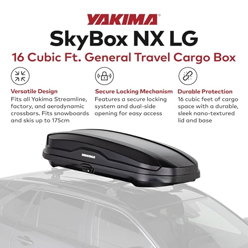 Yakima Roof Cargo Carrier, Vehicle Rooftop Hard Shell Travel Storage Box with SKS Lock, SkyBox NX XL, 18 Cubic Feet, Black - Image 13