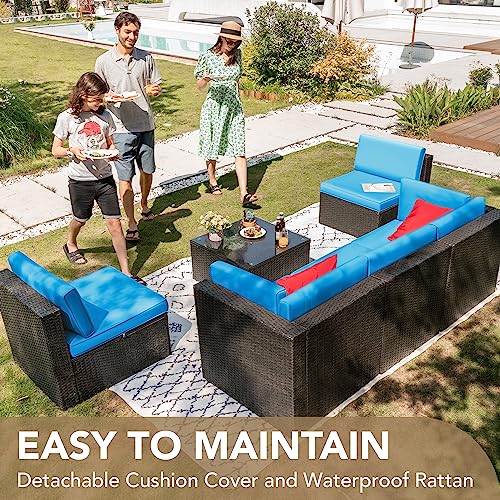 Devoko Patio Furniture Sets 6 Pieces Outdoor Sectional Rattan Sofa Manual Weaving Wicker Patio Conversation Set with Glass Table and Cushion (Beige) - Image 31