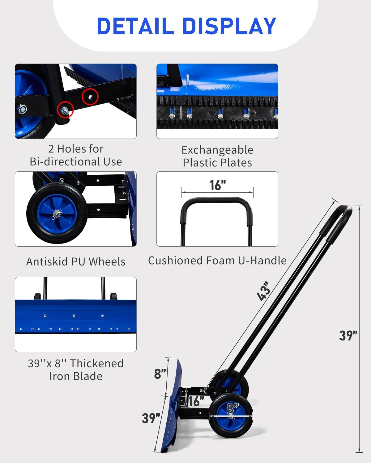 Outvita Snow Shovel with Wheels, 29 Wide 18 Long Snow Plow Shovel Angle & Height Adjustable Padded Handle Efficient Snow Clean Tool for Driveway or Pavement (Yellow) - Image 32