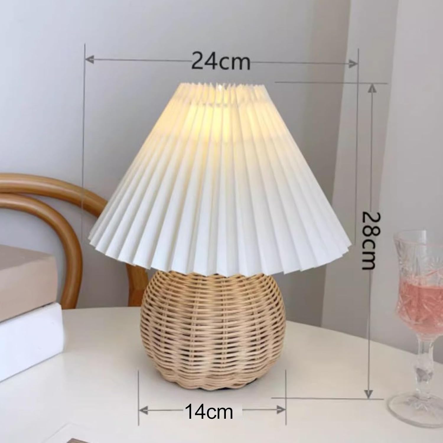 Table Lamp Rattan Pleated Aesthetic Vintage Lamp Bedside Nightstand Mini Lamp for Bedroom Living Room Side Table - Image 5