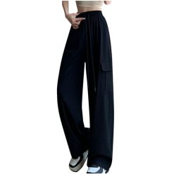 Womens High Waisted Cargo Pants Quick Dry Drawstring Stretch Wide Leg Sweatpants Baggy Casual Streetwear Y2k Trousers