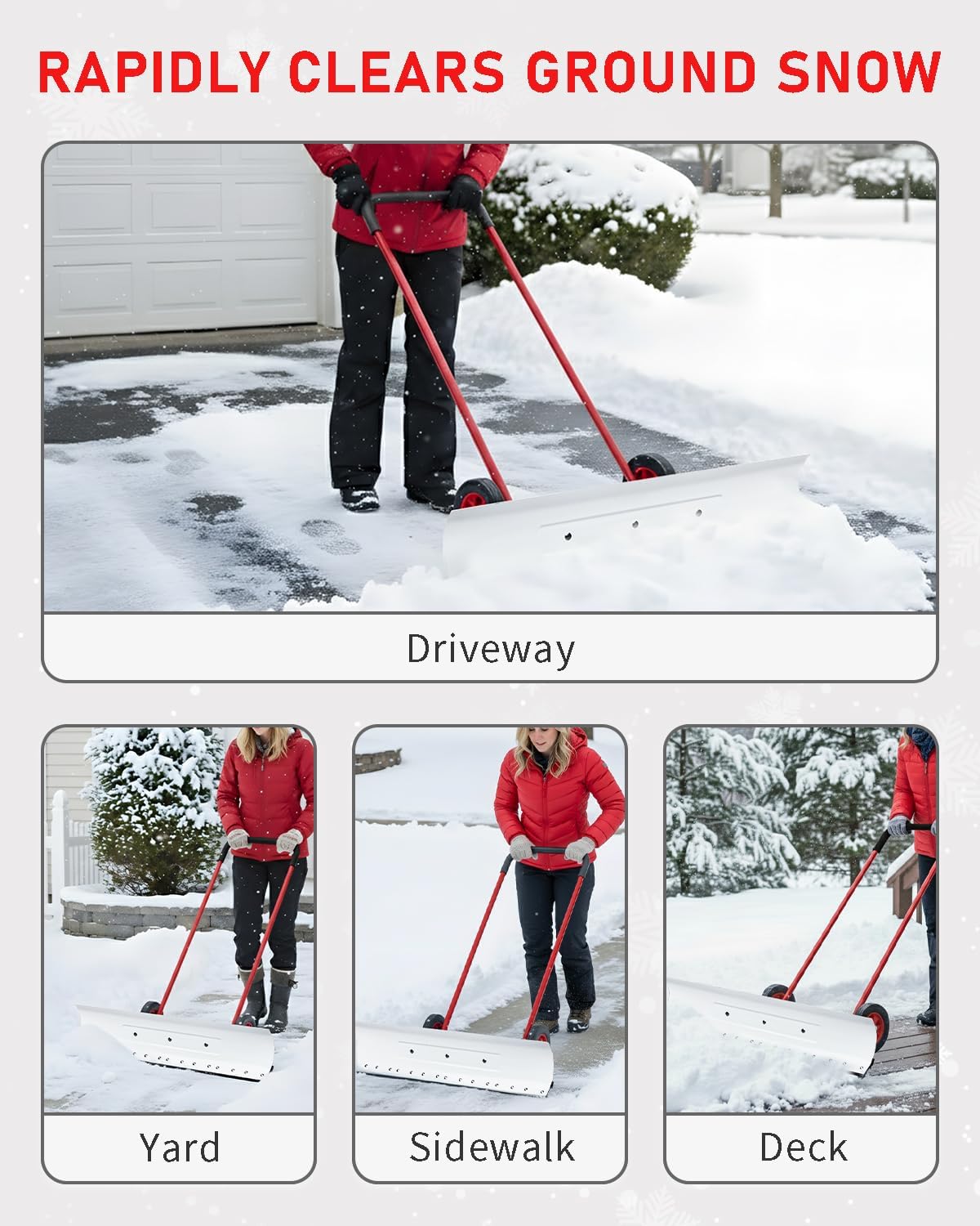 Outvita Snow Shovel with Wheels, 29 Wide 18 Long Snow Plow Shovel Angle & Height Adjustable Padded Handle Efficient Snow Clean Tool for Driveway or Pavement (Yellow) - Image 44