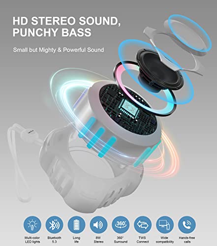 Waterproof Bluetooth Speaker IPX7, Shower Speaker with Dynamic Lights, TWS Mode, Loud Stereo Sound, Robust Bass, Portable Wireless Speaker with 24H Playtime for Kayak, Beach/Trip/Gifts for Unisex - Image 2