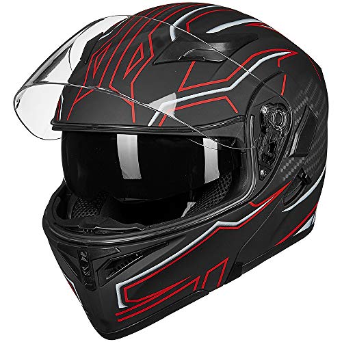 ILM Motorcycle Dual Visor Flip up Modular Full Face Helmet DOT 6 Colors Model 902 - Image 61