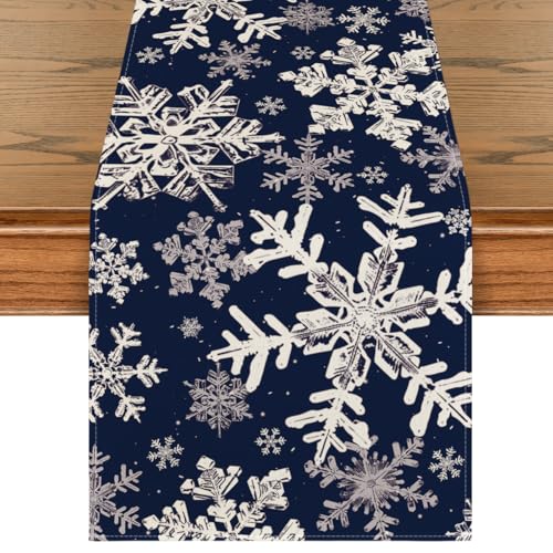 Artoid Mode Navy Blue Snowflakes Christmas Table Runner, Seasonal Winter Holiday Kitchen Dining Table Decoration for Home Party Decor 13×72 Inch - Image 15