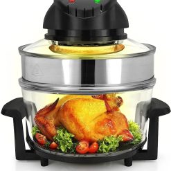 18 Quart Convection Countertop Air Fryer – See through Glass for Best Cooking Results – Air Fryer, Roaster, Bake, Grill, Steam & Roast – Includes Glass Bowl, Broil Rack & Toasting Rack