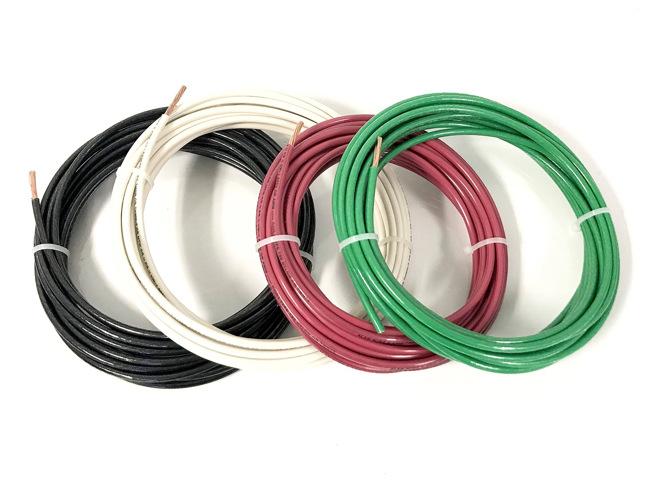 AC/DC Wire and Supply 20′ ea THHN Thwn 6 AWG Gauge – Black – White – Red – + 10 AWG Green Ground Hook Up Building Wire