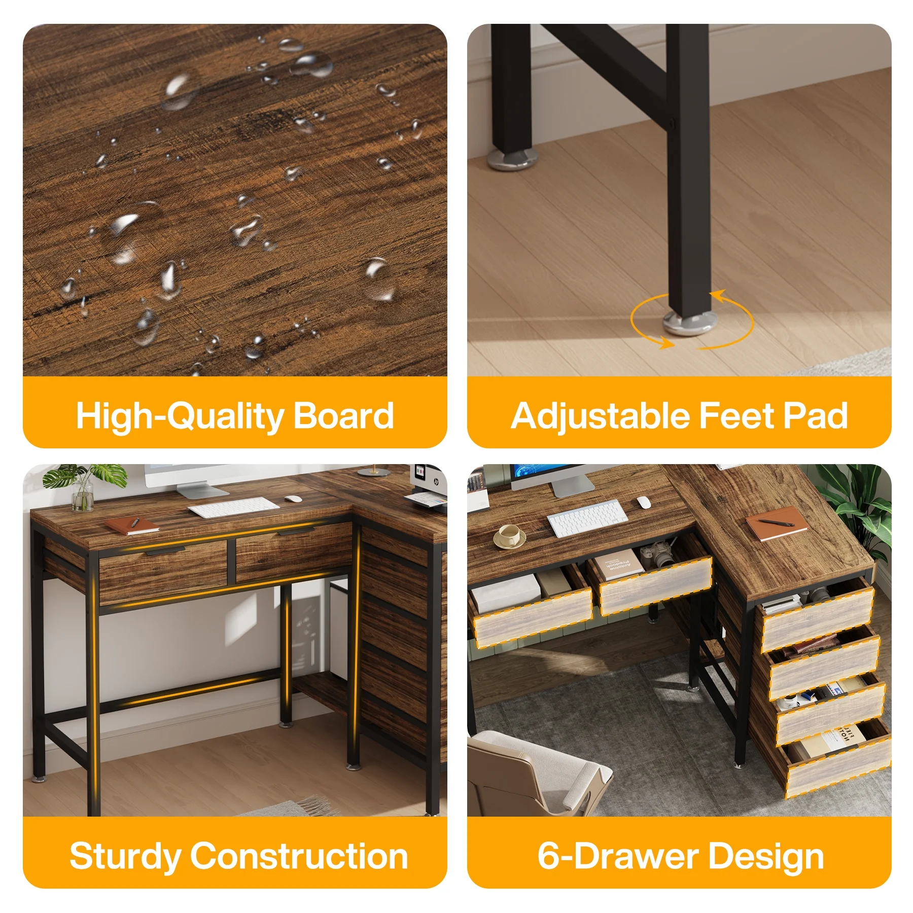 Tribesigns L-Shaped Desk with 6 Drawers, 47 in. Computer Corner Desk with CPU Storage Stand, Home Office Writing Desk Space-Saving Workstation Table - Image 3