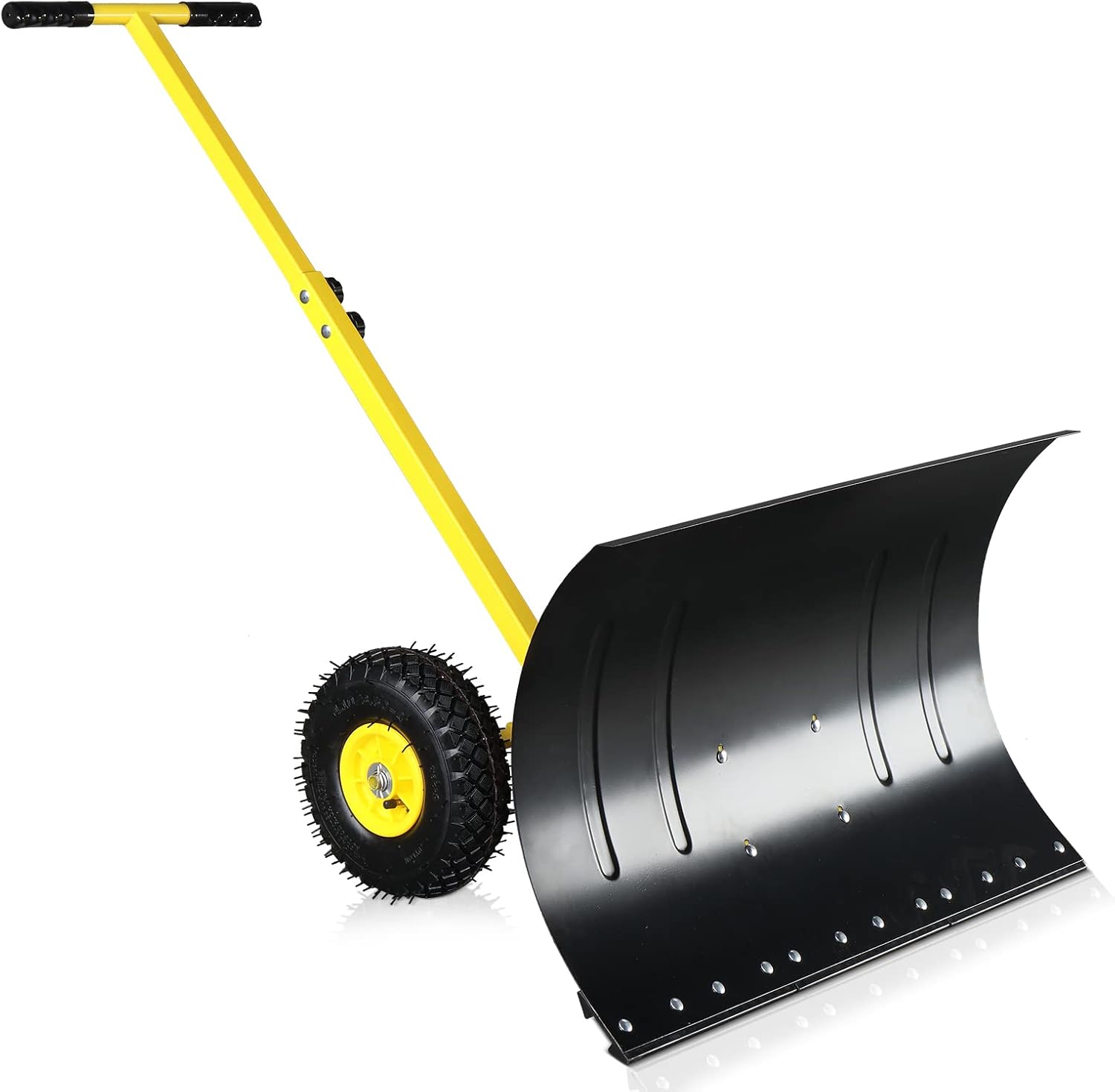 Outvita Snow Shovel with Wheels, 29 Wide 18 Long Snow Plow Shovel Angle & Height Adjustable Padded Handle Efficient Snow Clean Tool for Driveway or Pavement (Yellow)
