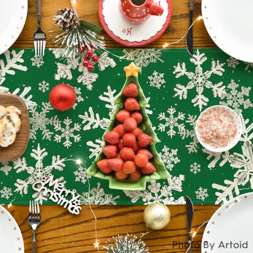 Artoid Mode Navy Blue Snowflakes Christmas Table Runner, Seasonal Winter Holiday Kitchen Dining Table Decoration for Home Party Decor 13×72 Inch - Image 11