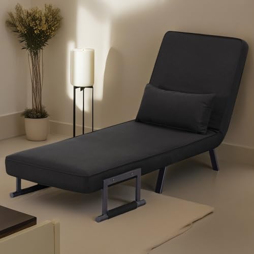 3 in 1 Sleeper Sofa Bed, Futon Sofa Bed for Living Room with Side Pocket, Black Sleepers Sofa Couch with Pullout Bed, Convertible Love Seat Sleepers Bed for Living Room, Bedroom, Small Space - Image 6