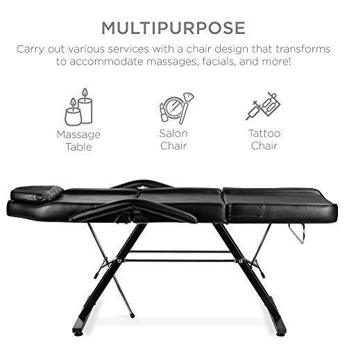 Best Choice Products 71in 3-Section Multipurpose Massage Bed, Spa & Salon Facial, Tattoo Chair w/Hydraulic Stool, Removable Headrest, Facial Cradle, Towel Hanger – Black - Image 3