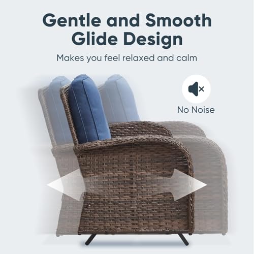 Patio Wicker Chairs Swivel Rocker – Outdoor Swivel Rocking Chairs Set of 2 with Rattan Side Table, Patio Swivel Glider Chair 3 Piece Patio Furniture Sets for Deck Porch Pool Brown/Blue - Image 137